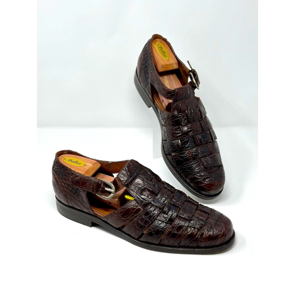 RARE Men's Genuine Crocodile Brown Woven Leather Slip On Loafers Size US 10.5 M